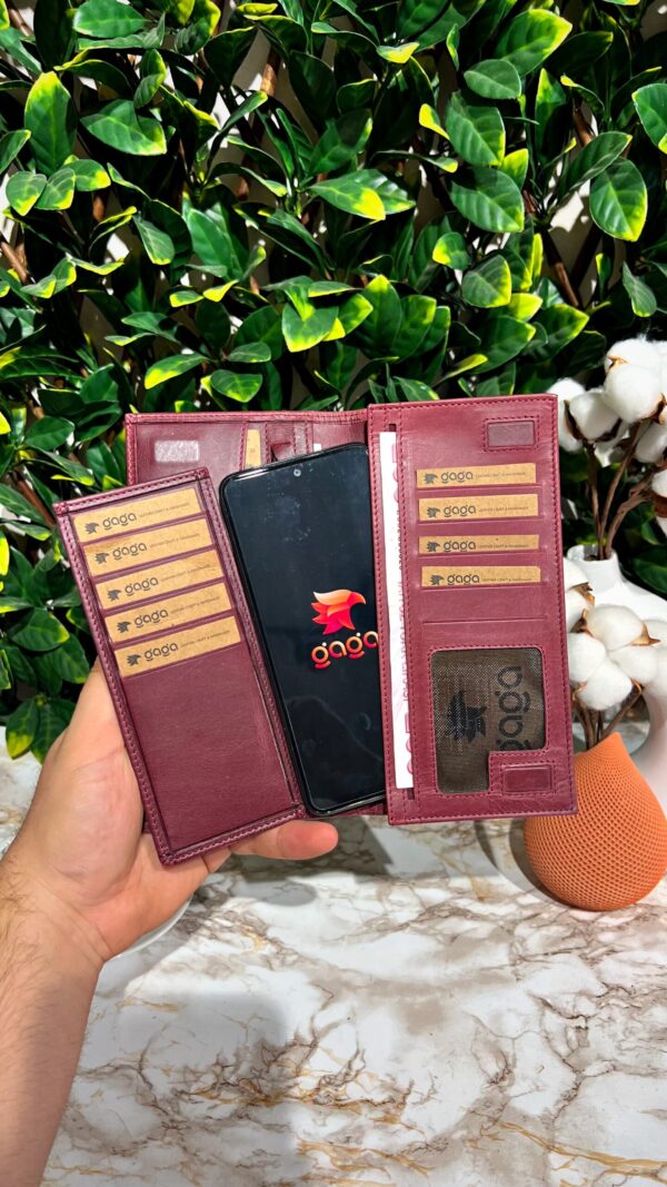 Telefon Bölmeli Mıknatıslı Cüzdan Ve Kartlık Eskitme Deri Bordo 1047