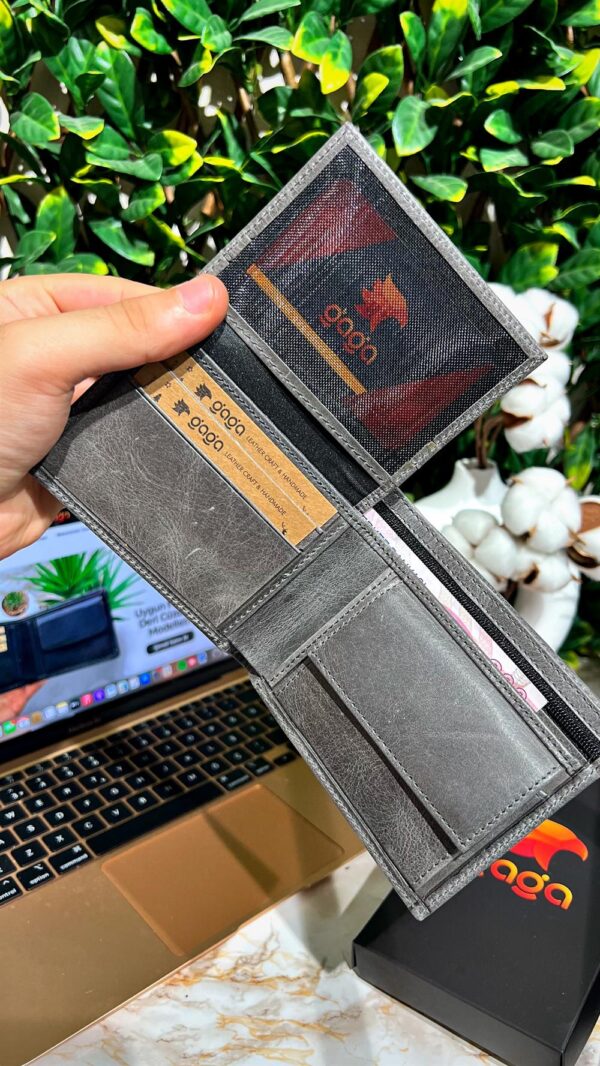 Gizli Para Bölmeli Erkek Deri Cep Cüzdan Gri 1002