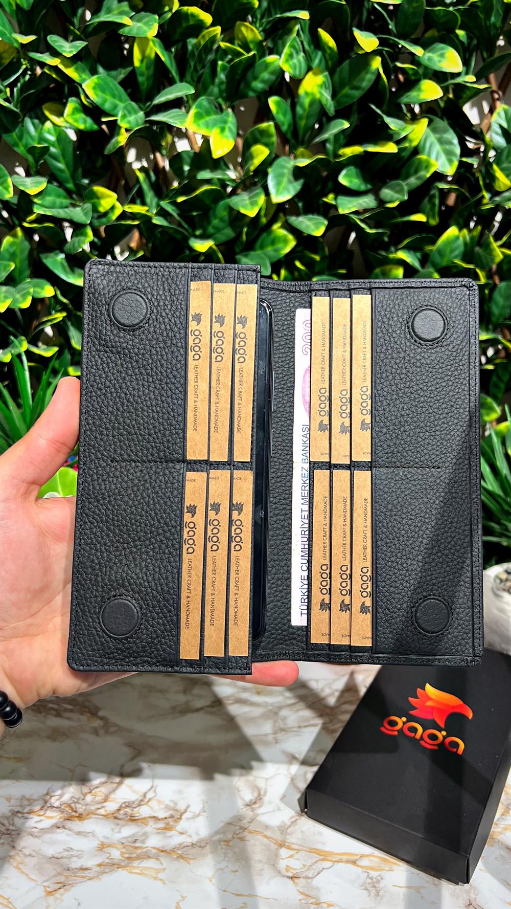 El Tutamaçlı Hakiki Deri Telefon Bölmeli Cüzdan Siyah 1028 - Görsel 3