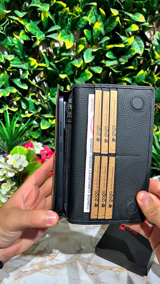 El Tutamaçlı Hakiki Deri Telefon Bölmeli Cüzdan Siyah 1028 - Görsel 4