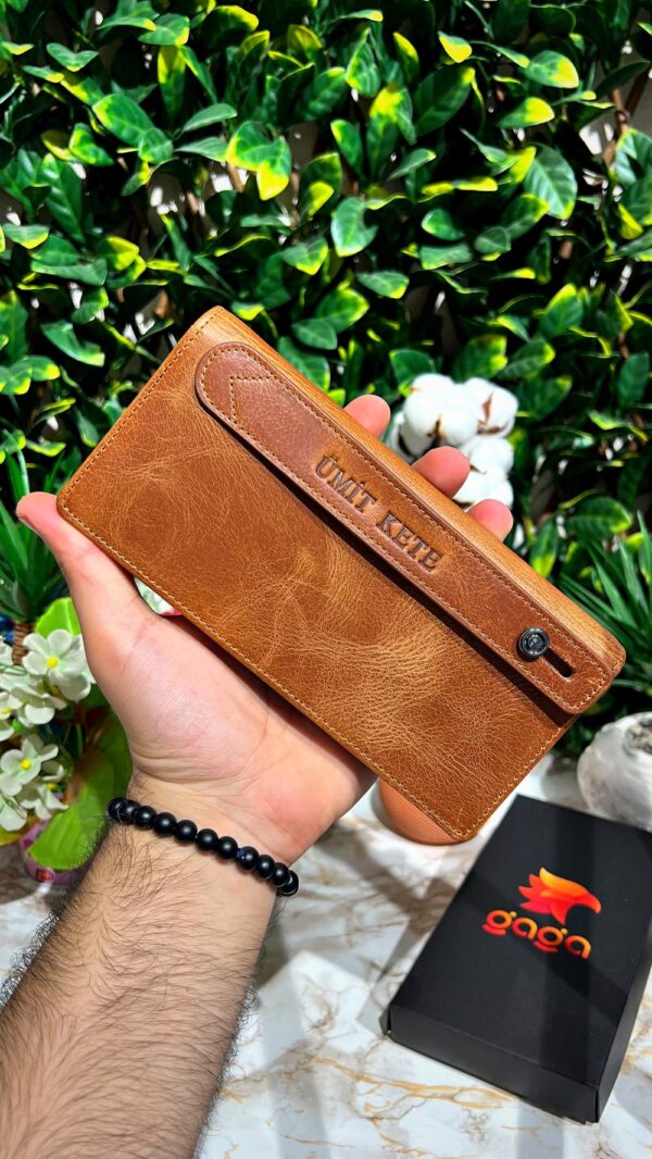 Telefon Bölmeli Cüzdan El Tutamaçlı Hakiki Deri Taba 1028 - Görsel 2