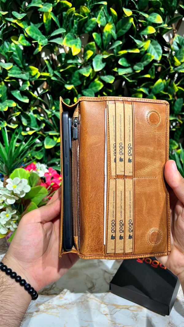 Telefon Bölmeli Cüzdan El Tutamaçlı Hakiki Deri Taba 1028 - Görsel 6