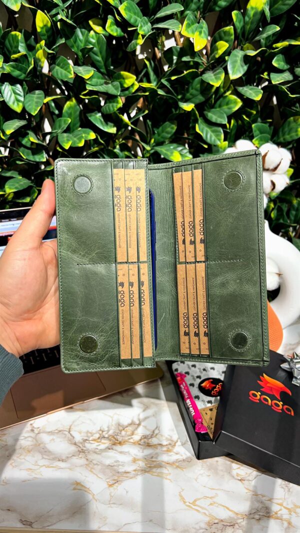 Telefon Bölmeli Cüzdan El Tutamaçlı Hakiki Deri Yeşil 1028 - Görsel 4