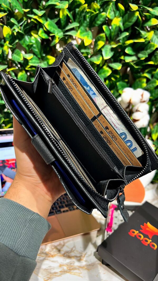 Venice Siyah Çıtçıtlı Tutamaçlı Telefon Bölmeli Cüzdan 1040 - Görsel 3