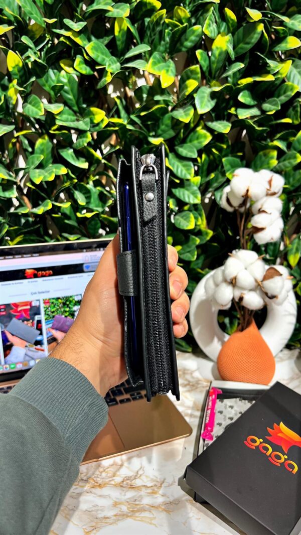 Venice Siyah Çıtçıtlı Tutamaçlı Telefon Bölmeli Cüzdan 1040 - Görsel 6